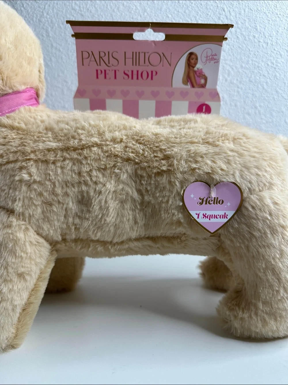 Paris Hilton Plush Dog with Pink Bandana - Cream Fur